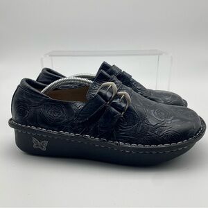 Alegria By PG Lite Women Size 38 (US 7.5) Clogs Black Leather Slip On Shoes